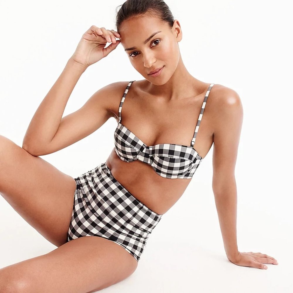 J. Crew Gingham Bikini Set, 34B top L bottom